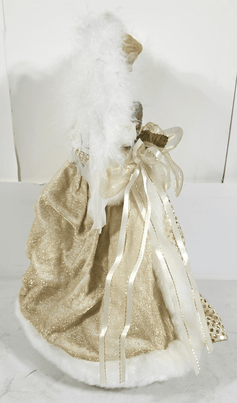 VTG Angel Tree Topper Holiday Decor 14” Gold Dress Porcelain Face Hands - Thumbnail 7