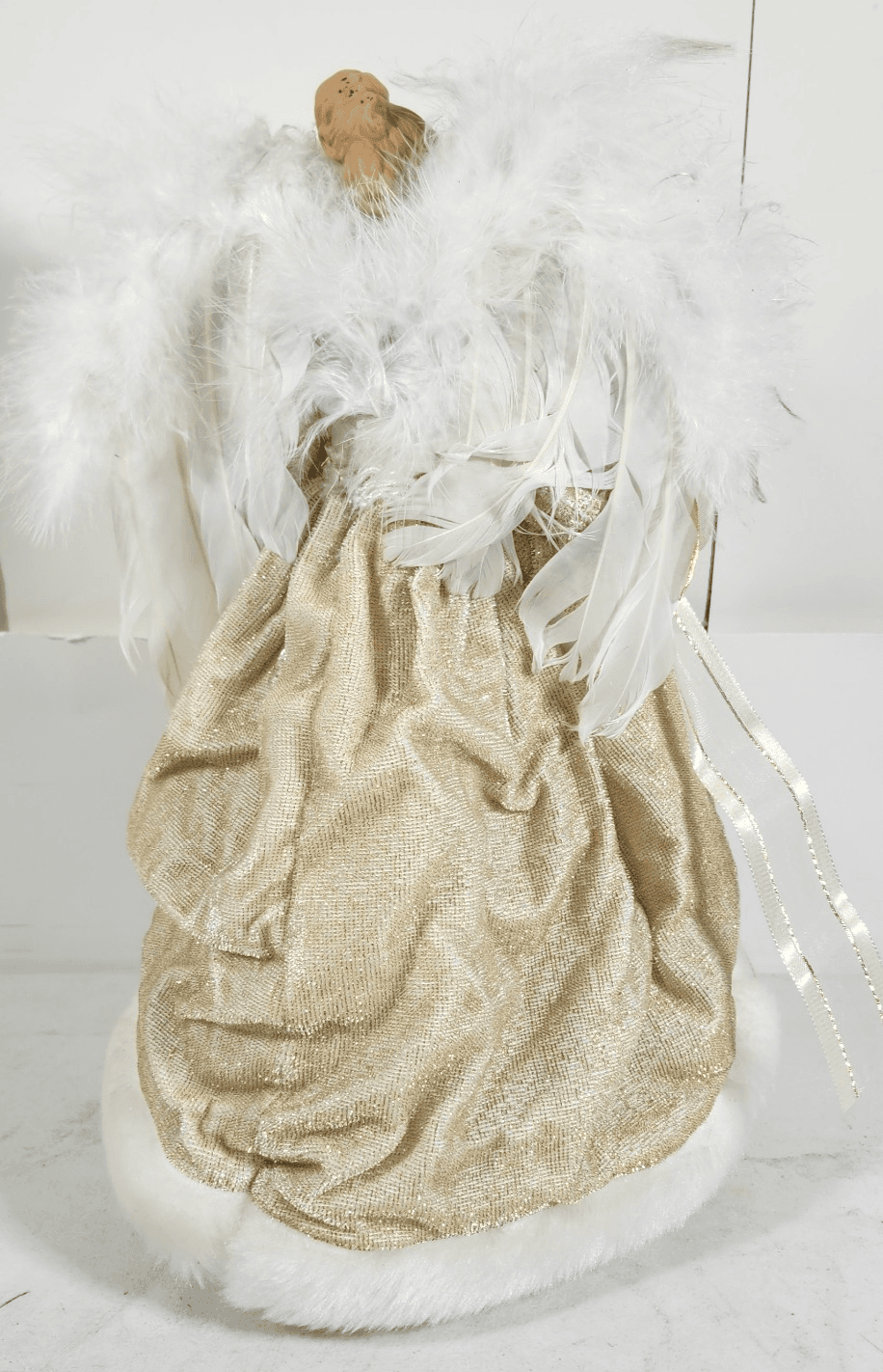 VTG Angel Tree Topper Holiday Decor 14” Gold Dress Porcelain Face Hands - Thumbnail 6