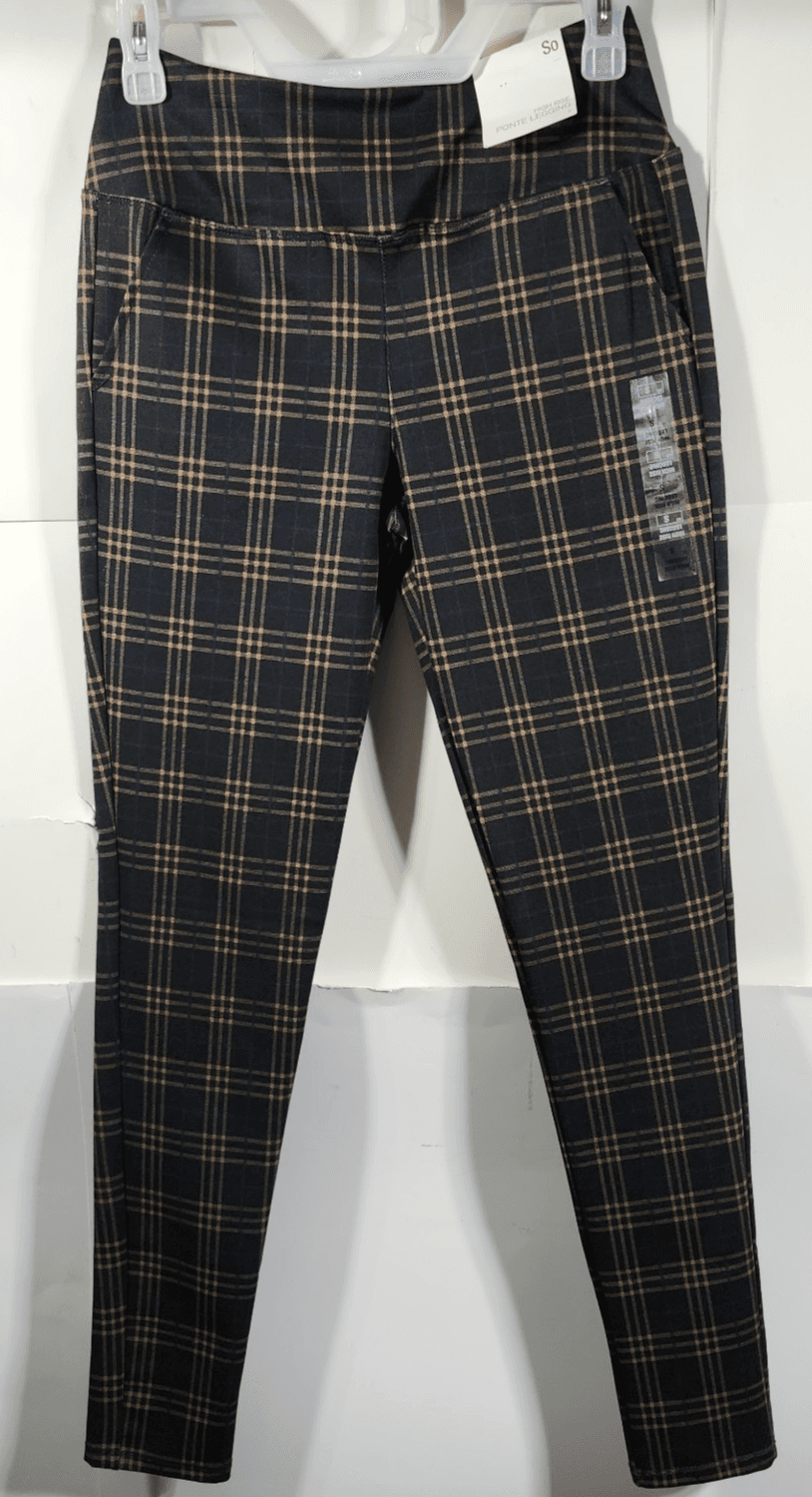 So Women's Small High Rise Ponte Leggings Black Gold Blue Plaid NEW - Thumbnail 5