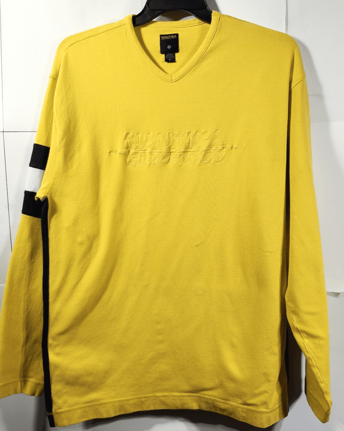 Nautica Men's Vintage Y2K V-Neck Oversized Sweatshirt Size Large Yellow Blue - Thumbnail 5
