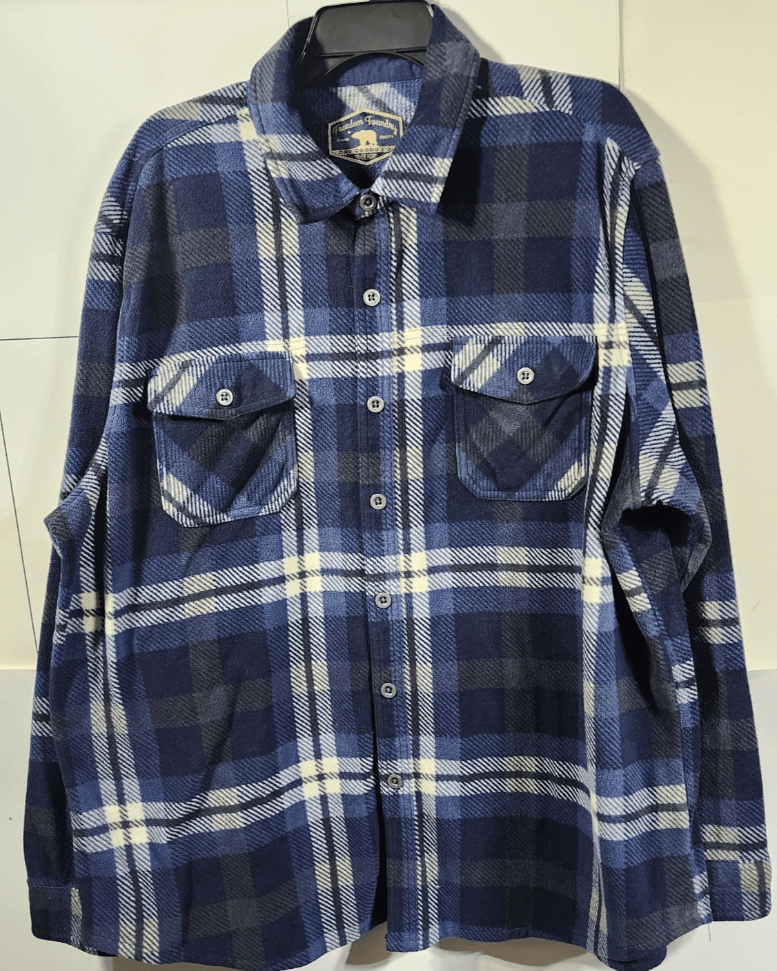 Freedom Foundry Shirt Men's XXL Blue Beige Plaid Flannel Button Up Soft Comfort - Thumbnail 5
