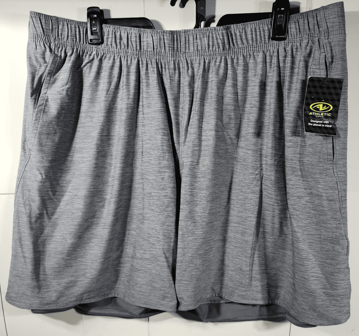 Athletic Works Men's 2XL Shorts Gray Elastic Waist Stretch 9" Inseam w/ Pockets - Thumbnail 5