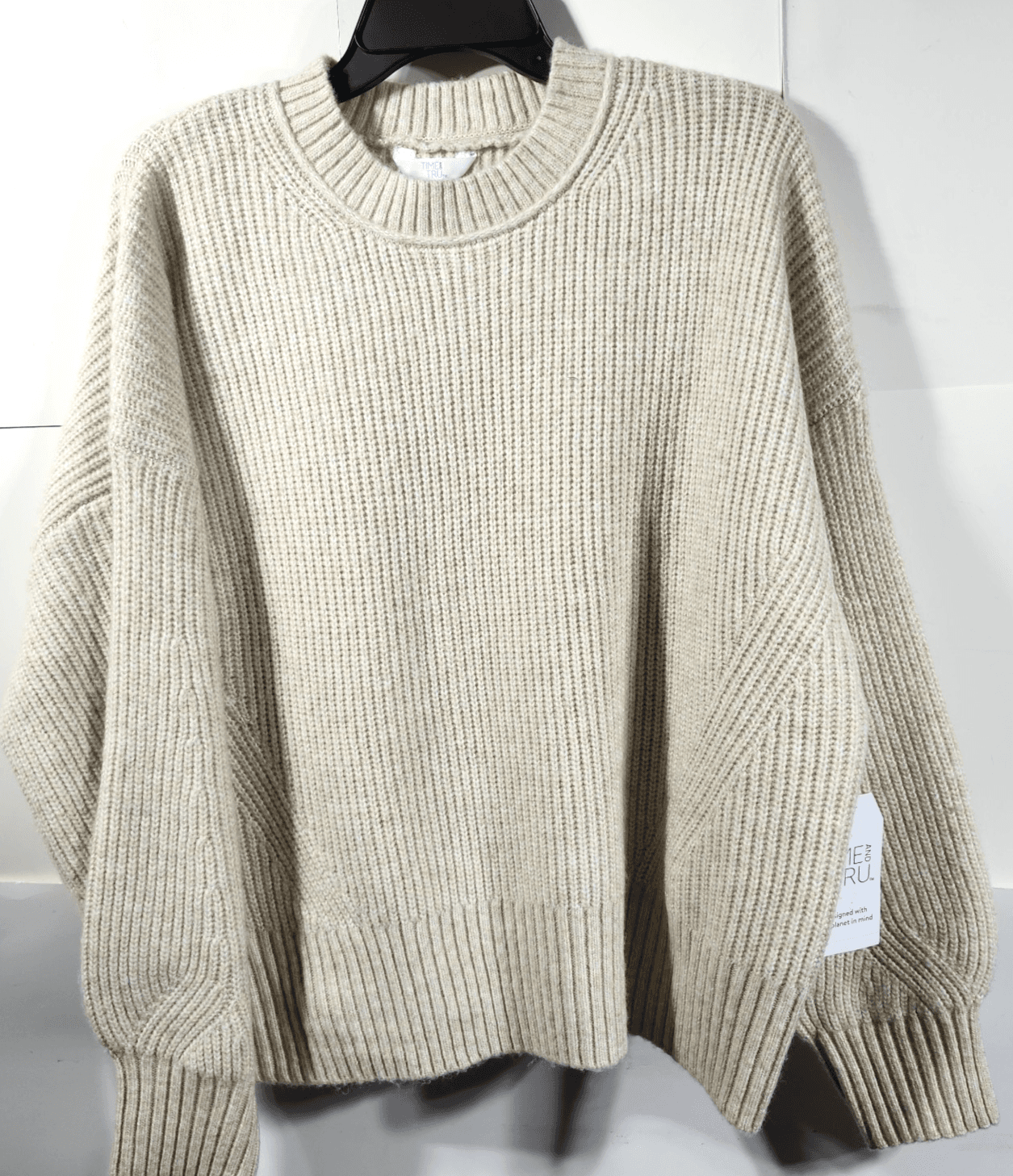 Time and Tru Women's 3XL Mixed Stitch Sweater Beige Long Sleeve Pullover NEW - Thumbnail 5