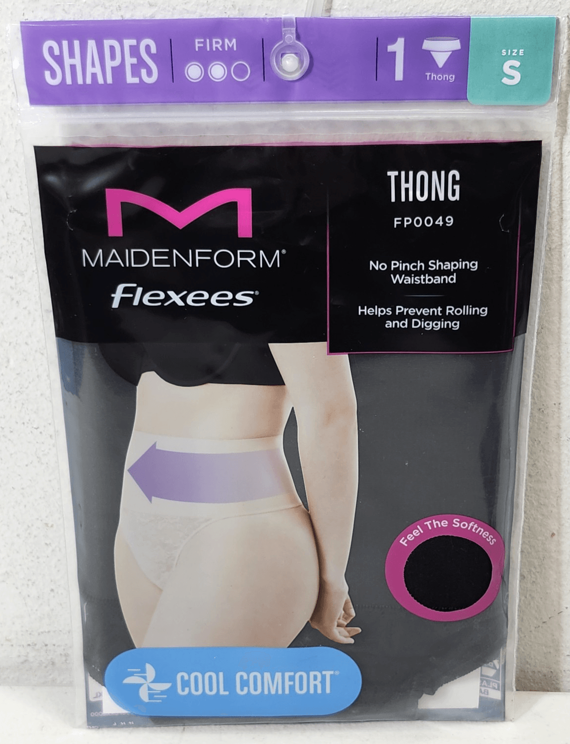 Maidenform Women's Lace Shaping Thong Size Small Black Flexees NEW