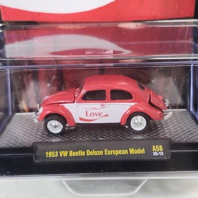 2025 M2 Machines Coke 1953 VW Beetle Deluxe European Model A58 Car 1/64 Toy NEW - Thumbnail 2