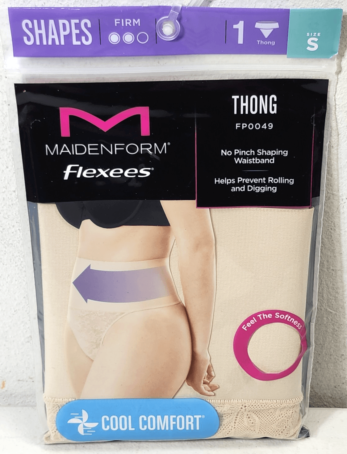 Maidenform Women's Lace Shaping Thong Size Small Beige Flexees NEW