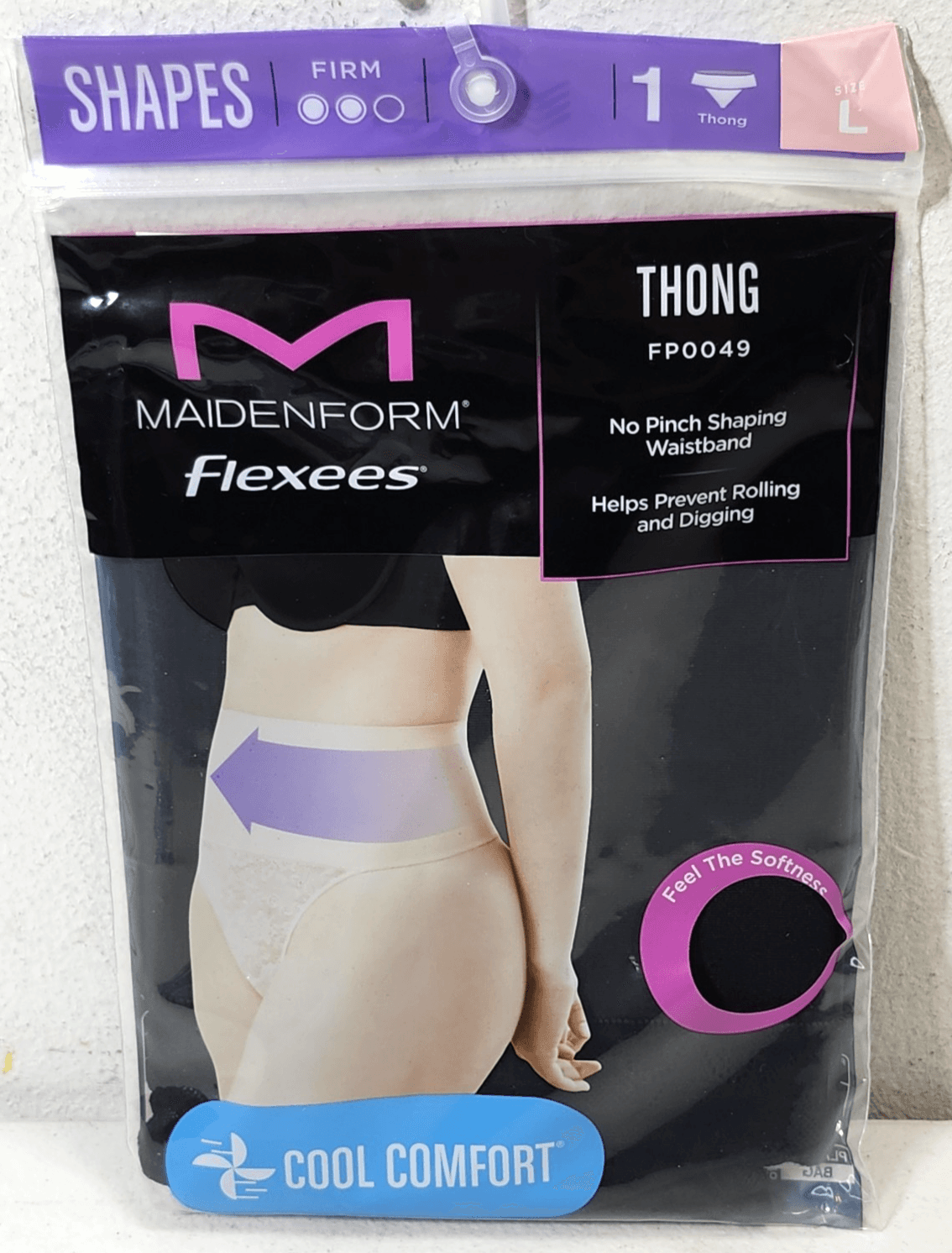 Maidenform Women's Lace Shaping Thong Size Large Black Flexees NEW