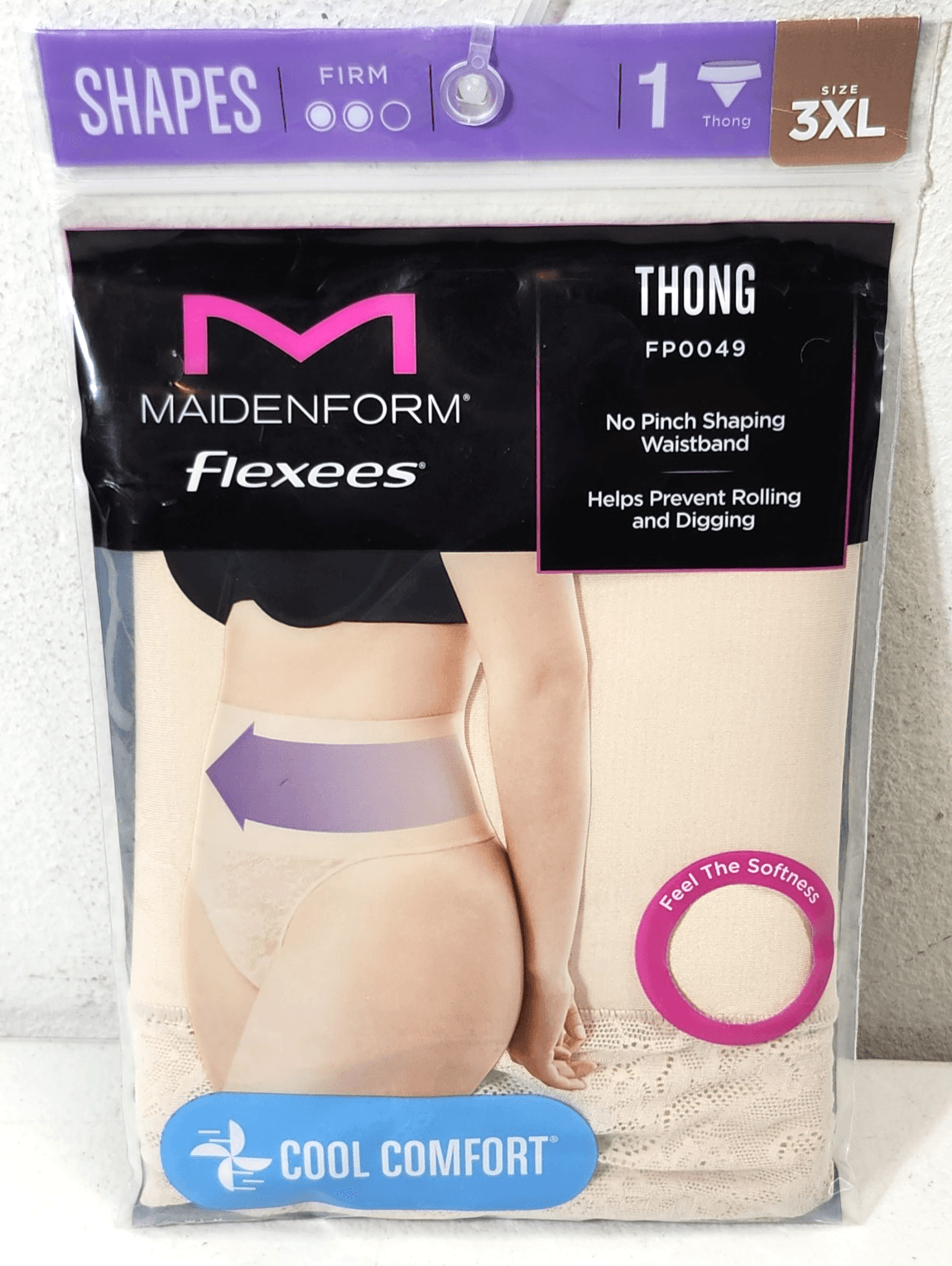 Maidenform Women's Lace Shaping Thong Size 3XL Beige Flexees NEW