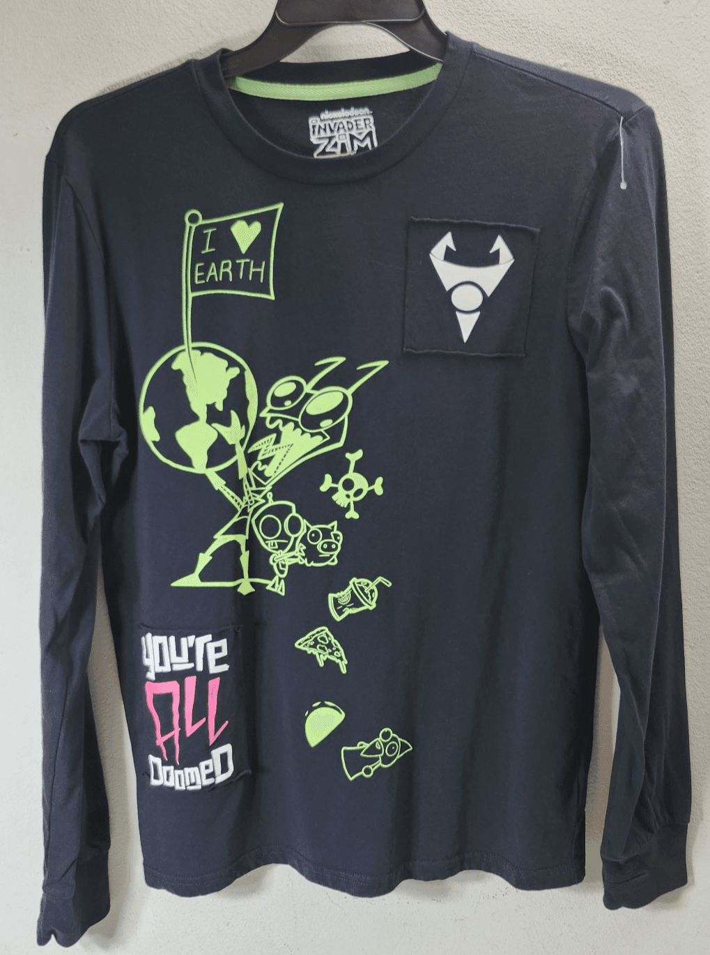 Invader Zim Long Sleeve Shirt Patchwork Hot Topic Size Small Black