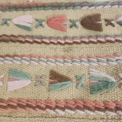 Burlap Crewel Yarn Embroidered Handmade Shoulder Bag Purse Tote VTG 70s Boho - Thumbnail 6