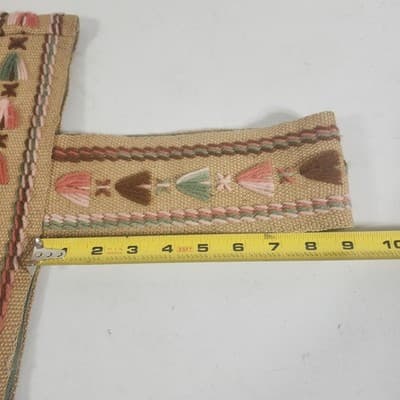 Burlap Crewel Yarn Embroidered Handmade Shoulder Bag Purse Tote VTG 70s Boho - Thumbnail 9