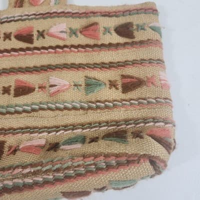 Burlap Crewel Yarn Embroidered Handmade Shoulder Bag Purse Tote VTG 70s Boho - Thumbnail 3
