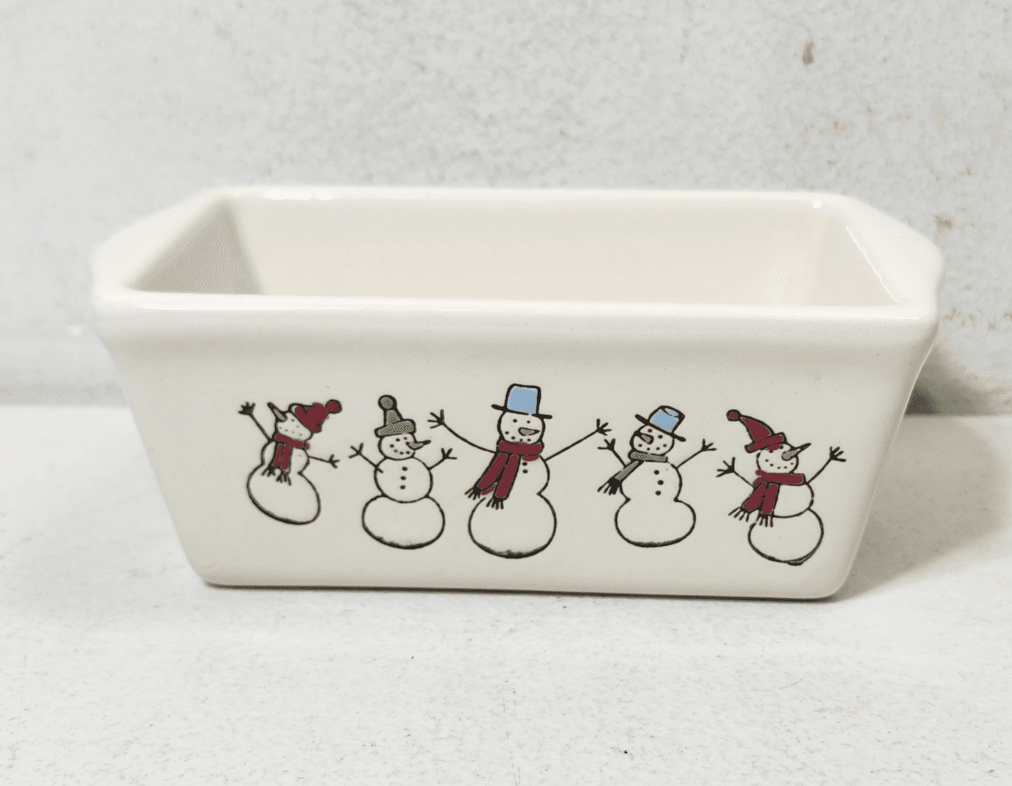 Nantucket Stoneware Mini Ceramic Christmas Loaf Pan Snowman Snowflake - Thumbnail 2