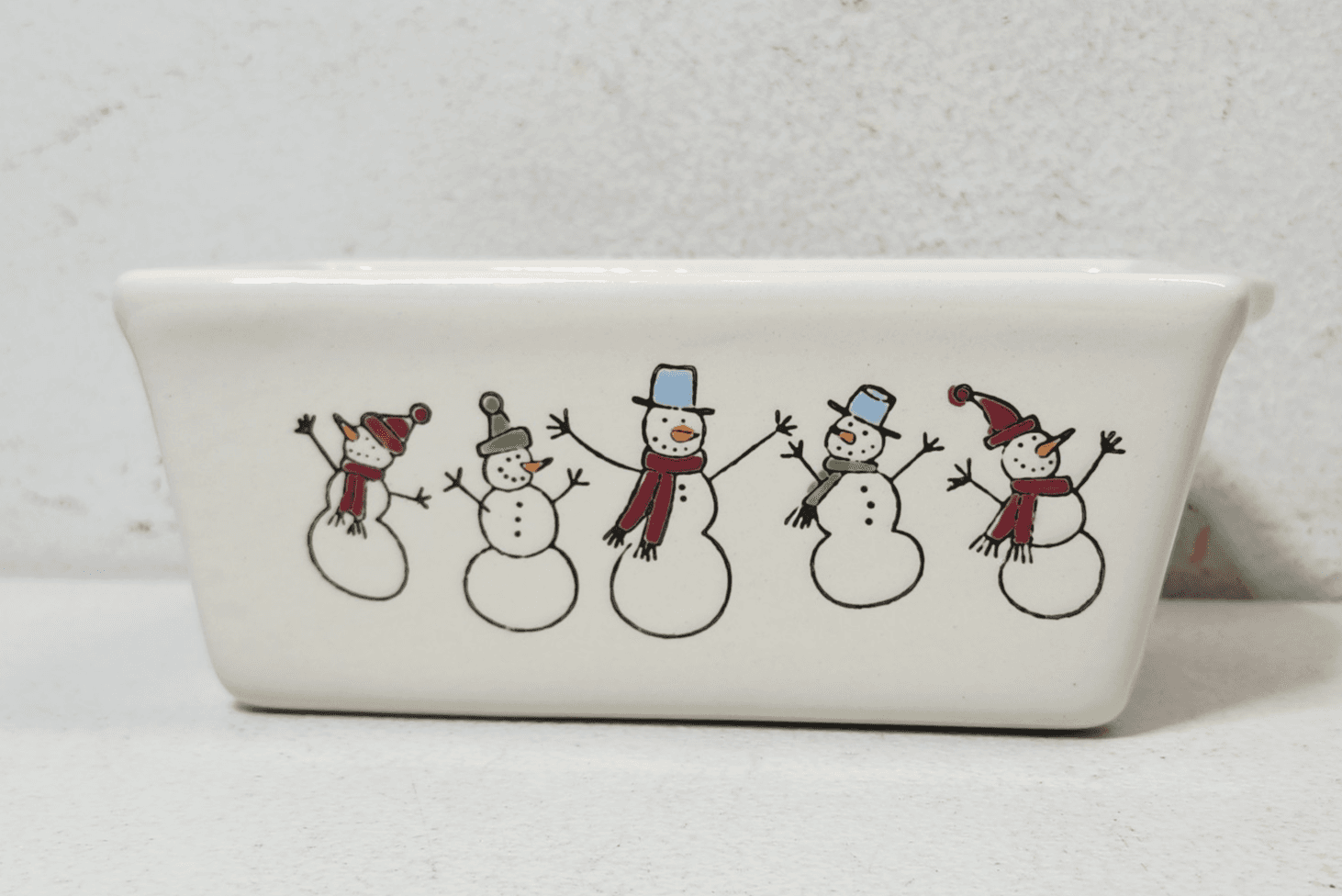 Nantucket Stoneware Mini Ceramic Christmas Loaf Pan Snowman Snowflake - Thumbnail 4
