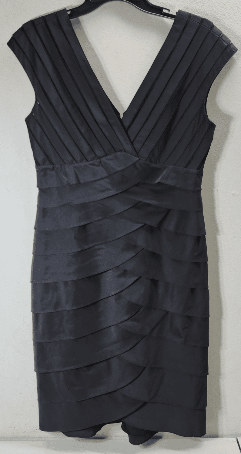 Adrianna Papell Sleeveless Banded Tiered Sheath Black Dress Size 10