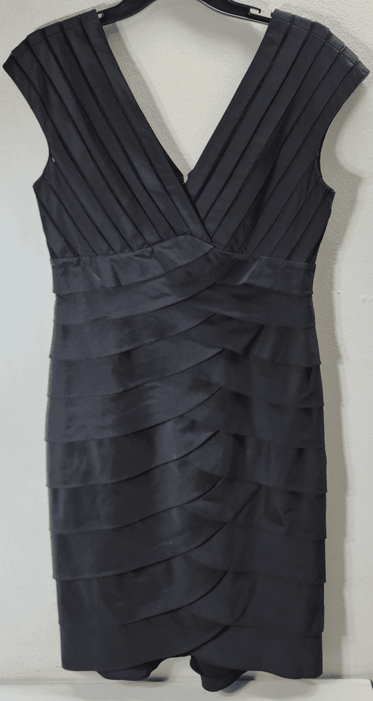 Adrianna Papell Sleeveless Banded Tiered Sheath Black Dress Size 10 - Thumbnail 6