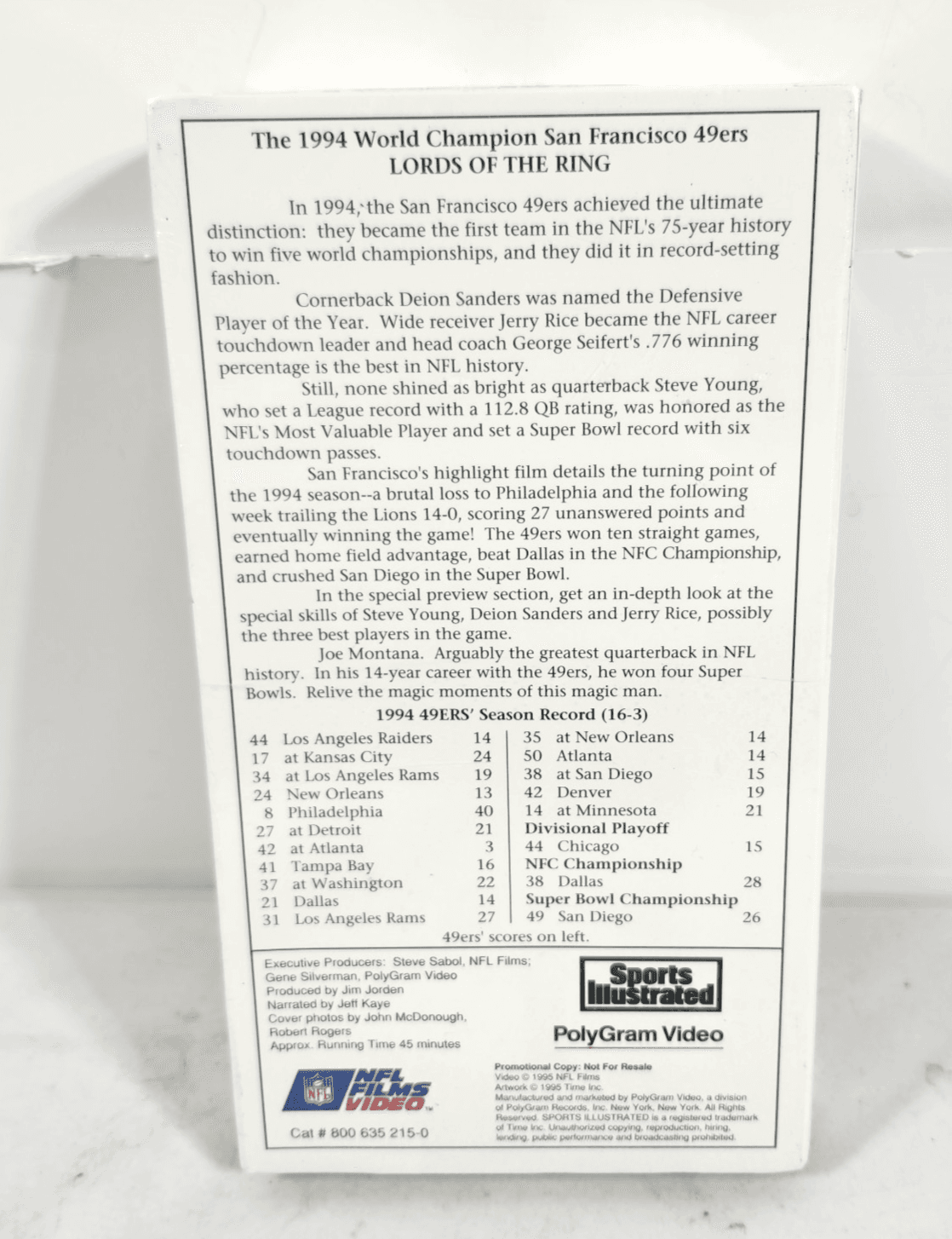 San Francisco 49ers 1995 Video Yearbook VHS NFL Sports Illustrated NEW SEALED - Thumbnail 2