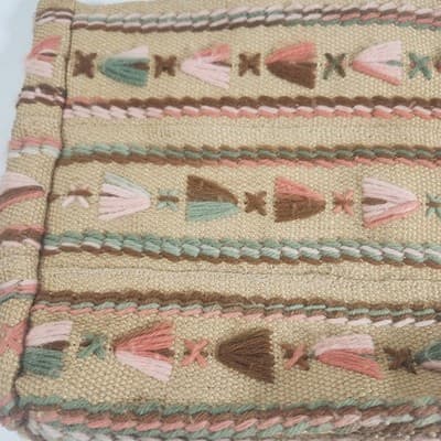 Burlap Crewel Yarn Embroidered Handmade Shoulder Bag Purse Tote VTG 70s Boho - Thumbnail 2