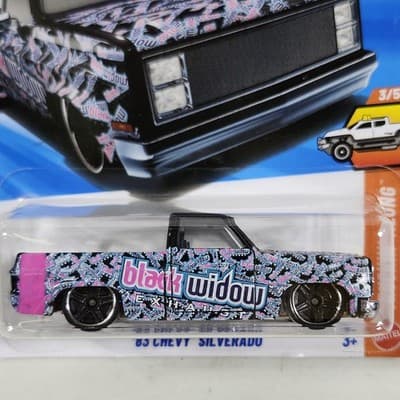 Hot Wheels '83 Chevy Silverado Black Widow Truckin' Along 1/64 Toy Vehicle NEW - Thumbnail 2