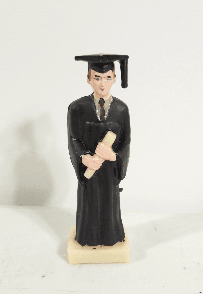 Vintage 4" Graduation Cake Topper Boy 1960's Made In Hong Kong Plastic