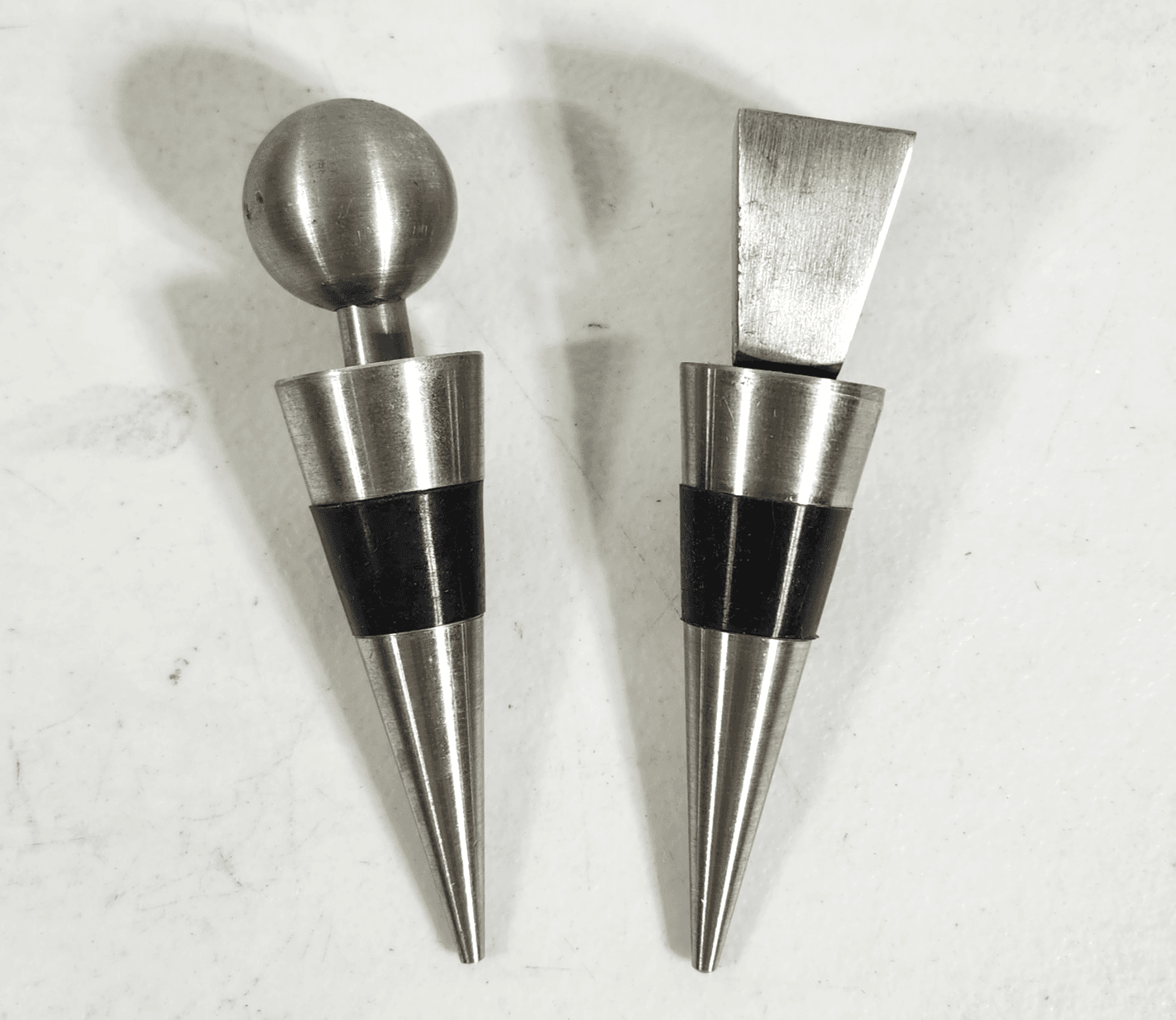 Set of 2 Heavy Silver Metal Wine Barware Cork Bottle Stoppers