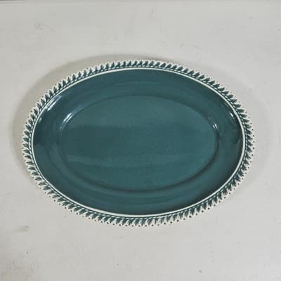 3 Harker Ware Dark Teal Green Serving Plates White Gadroon Edge And 1 Bowl - Thumbnail 10