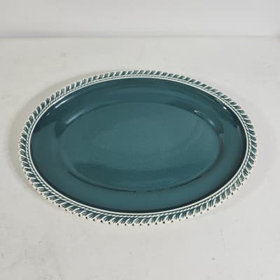 3 Harker Ware Dark Teal Green Serving Plates White Gadroon Edge And 1 Bowl - Thumbnail 16