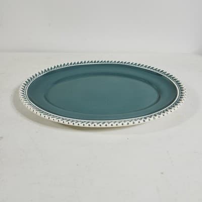 3 Harker Ware Dark Teal Green Serving Plates White Gadroon Edge And 1 Bowl - Thumbnail 11