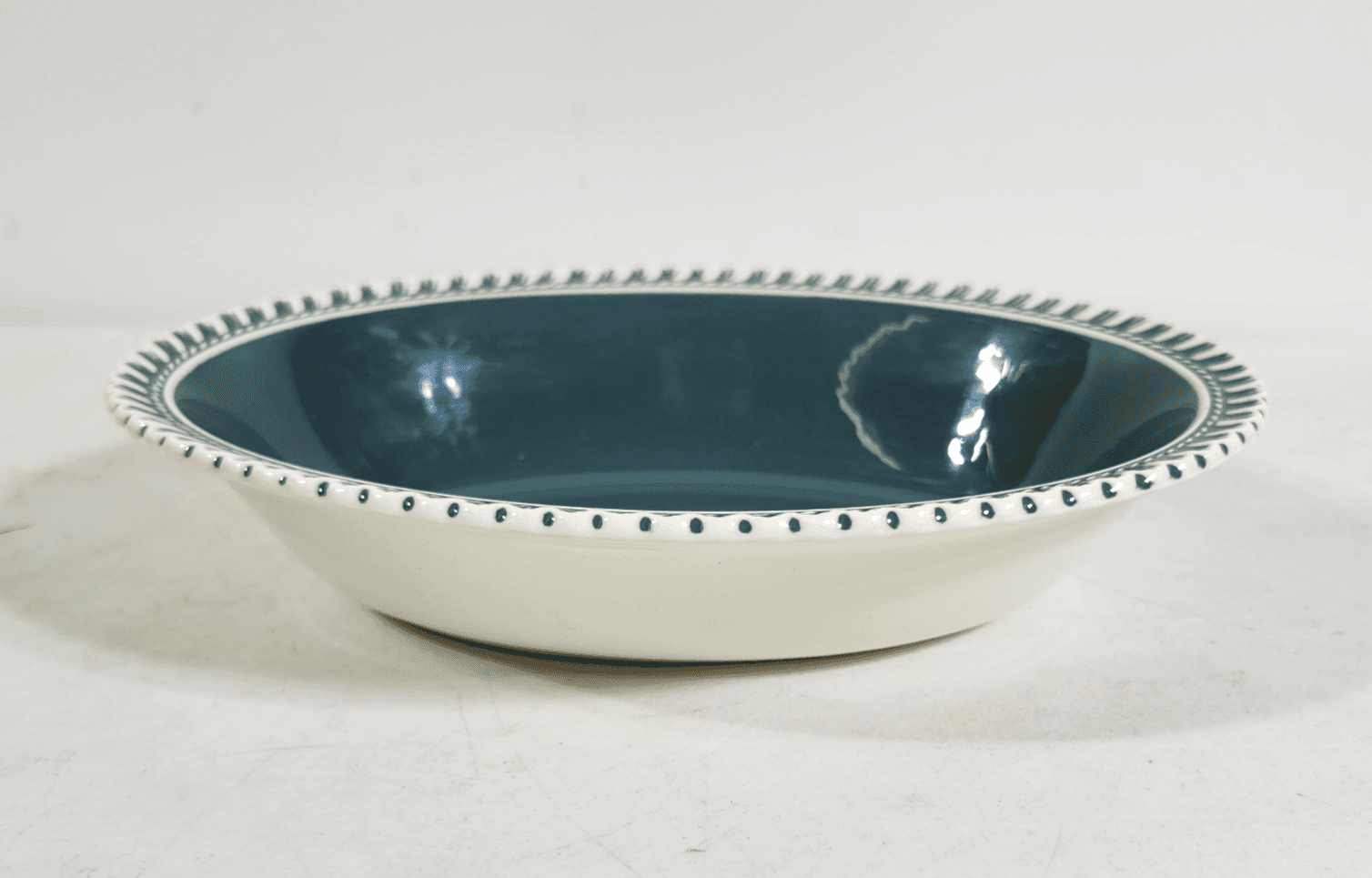 3 Harker Ware Dark Teal Green Serving Plates White Gadroon Edge And 1 Bowl - Thumbnail 5