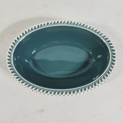 3 Harker Ware Dark Teal Green Serving Plates White Gadroon Edge And 1 Bowl - Thumbnail 4