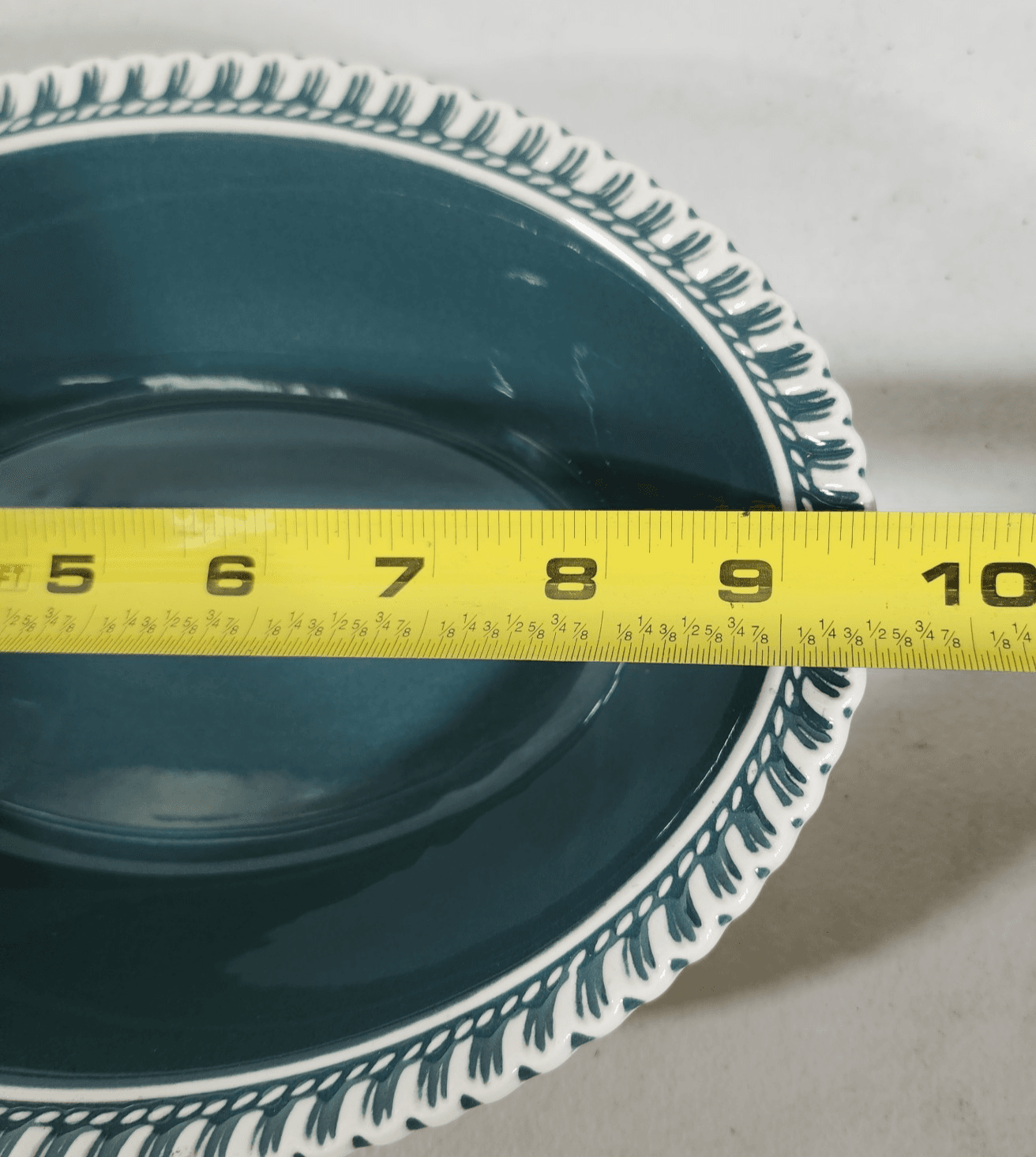 3 Harker Ware Dark Teal Green Serving Plates White Gadroon Edge And 1 Bowl - Thumbnail 6