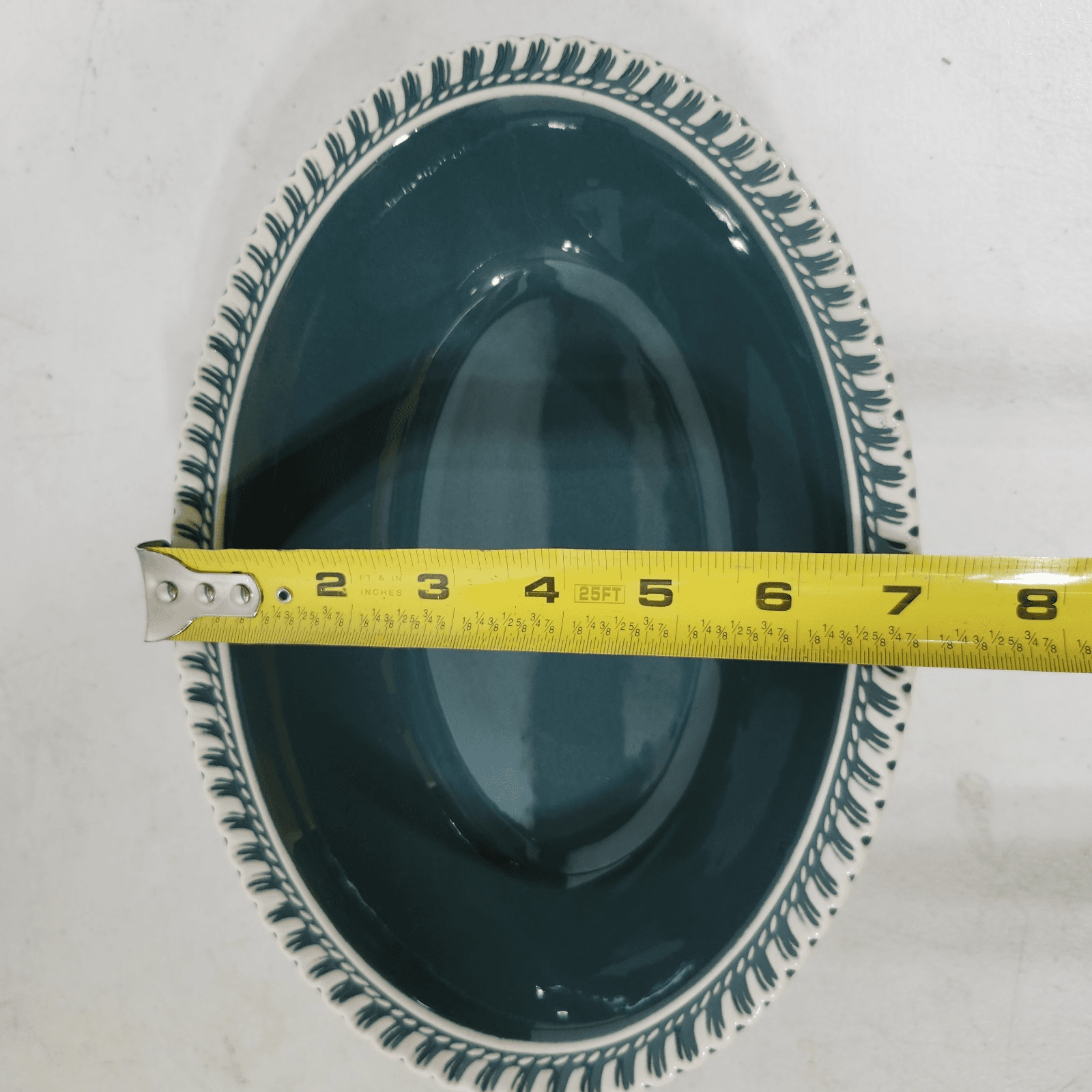 3 Harker Ware Dark Teal Green Serving Plates White Gadroon Edge And 1 Bowl - Thumbnail 7