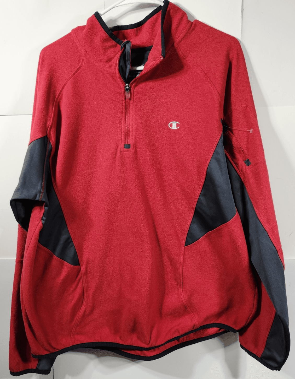 Champion Jacket Mens L Red Black Zip Performance Pullover Sweater Sweatshirt