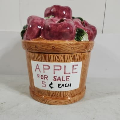 Vintage Young's Apple Basket Cookie Jar Farm Home Decor - Thumbnail 2