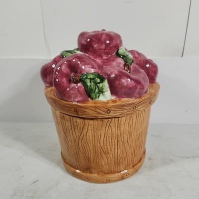 Vintage Young's Apple Basket Cookie Jar Farm Home Decor - Thumbnail 4