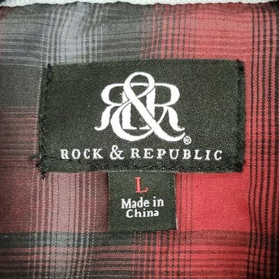 Rock & Republic Men's Size Large Red Black Plaid Button Up Long Sleeve Shirt - Thumbnail 7
