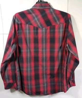 Rock & Republic Men's Size Large Red Black Plaid Button Up Long Sleeve Shirt - Thumbnail 6