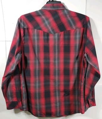 Rock & Republic Men's Size Large Red Black Plaid Button Up Long Sleeve Shirt - Thumbnail 4