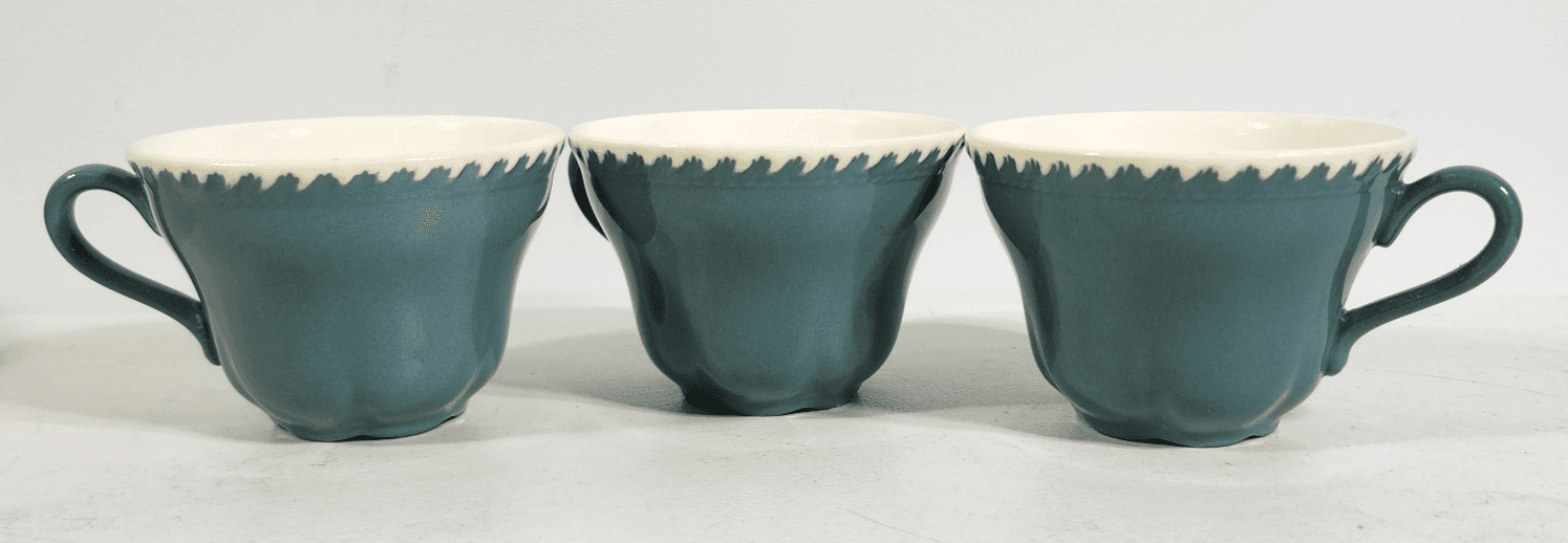 3 Harkerware Harker Corinthian Teacup Teal Ceramic Stoneware Cups - Thumbnail 2