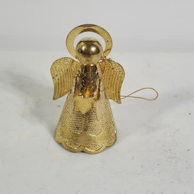 2.25" Brass Goldtone Angel w/ Cymbals Christmas Holiday Ornament Hong Kong - Thumbnail 3