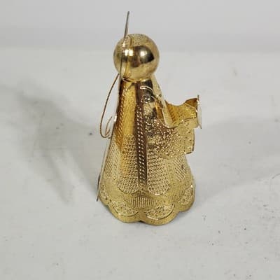 2.25" Brass Goldtone Angel w/ Cymbals Christmas Holiday Ornament Hong Kong - Thumbnail 6