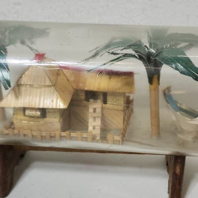Ship Village Diorama in a Bottle Hut Palm Trees Boat Home Decor - Thumbnail 5