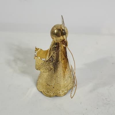 2.25" Brass Goldtone Angel w/ Cymbals Christmas Holiday Ornament Hong Kong - Thumbnail 4