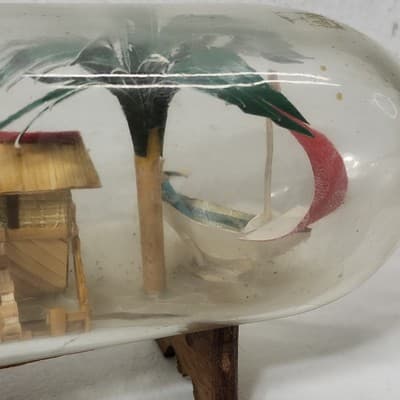 Ship Village Diorama in a Bottle Hut Palm Trees Boat Home Decor - Thumbnail 6