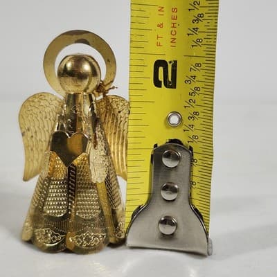 2.25" Brass Goldtone Angel w/ Cymbals Christmas Holiday Ornament Hong Kong - Thumbnail 2