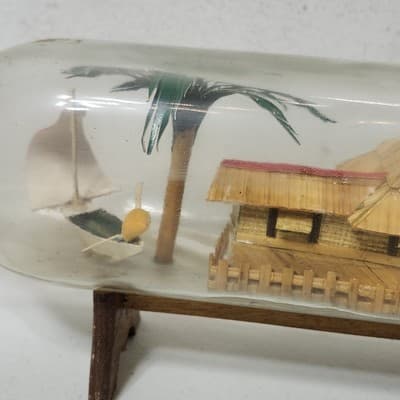Ship Village Diorama in a Bottle Hut Palm Trees Boat Home Decor - Thumbnail 11
