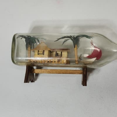 Ship Village Diorama in a Bottle Hut Palm Trees Boat Home Decor - Thumbnail 17