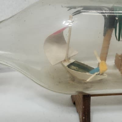 Ship Village Diorama in a Bottle Hut Palm Trees Boat Home Decor - Thumbnail 12