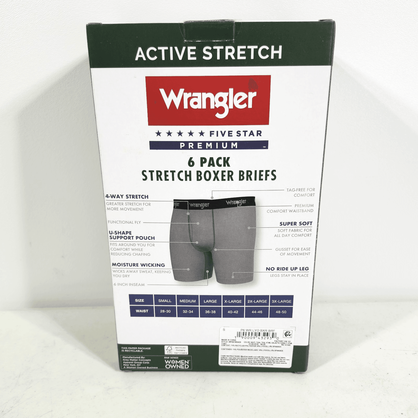 Wrangler Men's Small 6 Pair Boxer Briefs Underwear Stretch Moisture Wicking NEW - Thumbnail 4