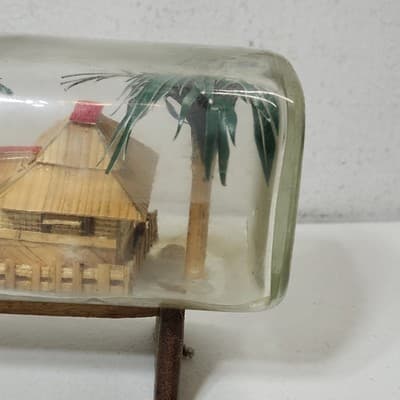 Ship Village Diorama in a Bottle Hut Palm Trees Boat Home Decor - Thumbnail 8
